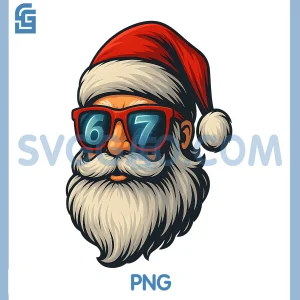 Funny 6 7 Six Seven PNG, Meme Santa face Christmas Retro PNG