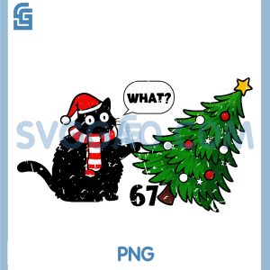 Funny Black Cat Pushing 67 PNG, Christmas Tree Over Cat PNG