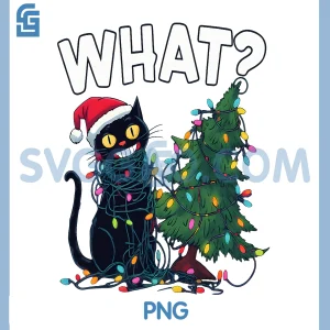 Funny Black Cat PNG, Pushing Christmas Tree Over Cat What PNG