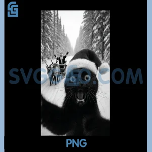 Funny Black Cat Selfie with Santa PNG, Christmas PNG
