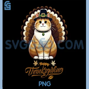 Funny British Shorthair PNG, Cat with Turkey Feathers Thanksgivin PNG