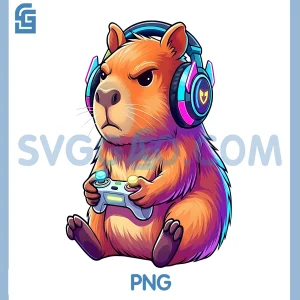 Funny Capybara Gamer PNG, Cute Video Game Capybara PNG, Animal Design PNG