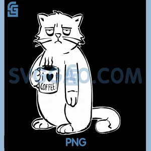 Funny Cat Monday Mood PNG, I Love Coffee PNG