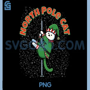 Funny Cat Pole Dance Elf PNG, Christmas Holiday Cute Joke PNG