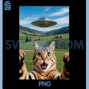 Funny Cat Selfie with Alien UFO PNG, Cat Funny PNG