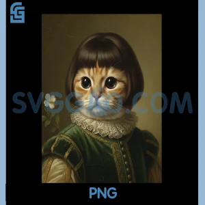 Funny Cat with Wig PNG, Vintage Portrait Bob Haircut PNG
