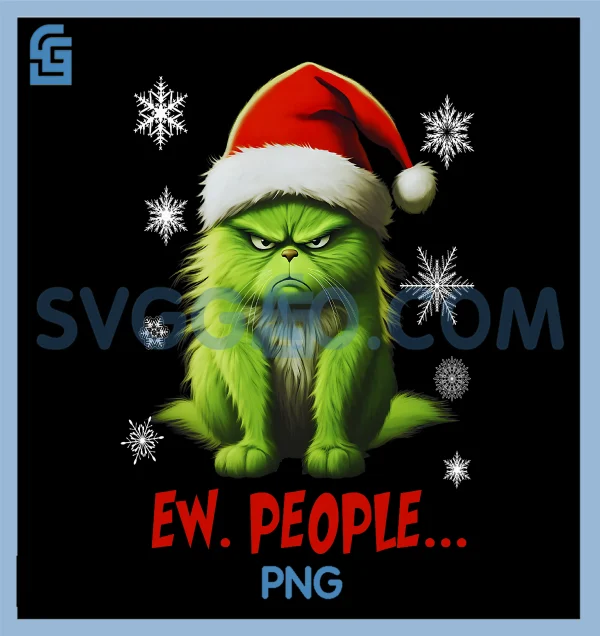 Funny Christmas Cat Ew People PNG, Meowy Cat Lovers Santa Hat PNG