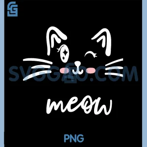 Funny Cute Cat Face PNG, Wink Heart Nose Meow PNG, Cat Lover PNG