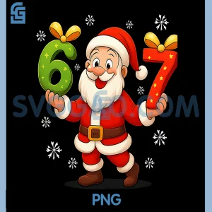 Funny Gen Alpha Slang 6 7 PNG, Christmas Santa Six Seven Xmas 67 PNG