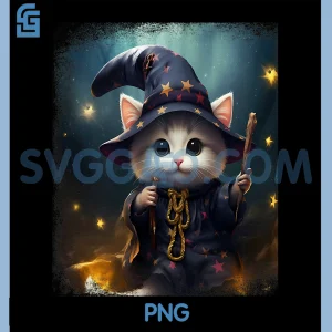 Funny Halloween PNG, Wizard Cat Witch PNG