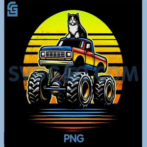 Funny Monster Cat PNG, Meowster Riding PNG, Purr Power PNG