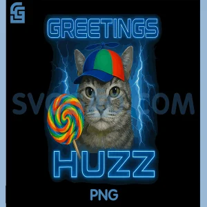 Greetings Huzz PNG, Funny Silly Cat Lollipop PNG