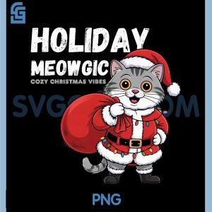 Holiday Meowgic Funny PNG, Christmas Cat Santa Cute Festive Kitty PNG