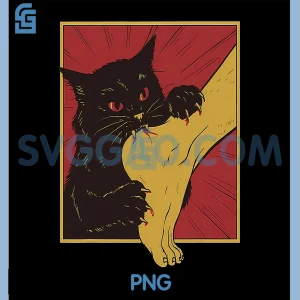 Japanese Horror Anime PNG, Funny Vintage Cat Bite The Foot PNG