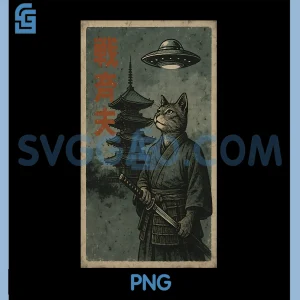 Japanese Ninja Cat UFO PNG, Temple Ukiyoe Art PNG
