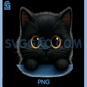 Kawaii Black Cat PNG, Big Eyes Peeking Kitty PNG