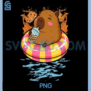 Kawaii Capybara PNG, Bubble Tea Pool Float PNG