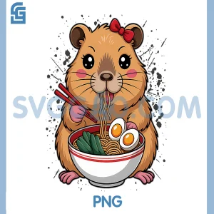 Kawaii Capybara Slurping Ramen PNG, Anime Food Eating Noodles PNG