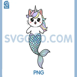 Kawaii cat Unicorn PNG, Mermaid Caticorn Pastel PNG, Animal Hybrid PNG