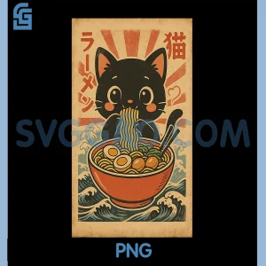 Kawaii Neko Ramen PNG, Vintage Japanese Cat PNG