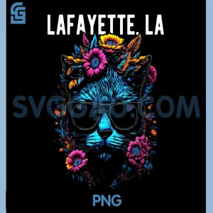 Lafayette LA PNG, Cat Wearing Sunglasses and Flowers Design