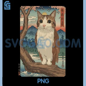 Meowl Cat Owl PNG, Japanese Ukiyoe Funny Meme PNG
