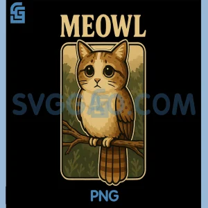 Meowl Funny PNG, Meow Cat Owl PNG, Brainrot Meme Gaming PNG