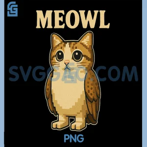 Meowl Funny Meow Cat Owl PNG, Brainrot Meme Gaming PNG