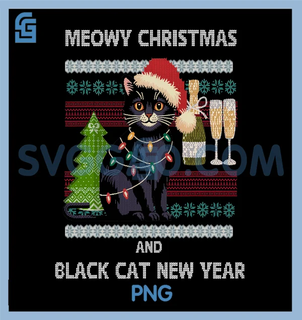 Meowy Christmas PNG, Funny Black Cat PNG, Santa Hat Ugly PNG – SVGGAO
