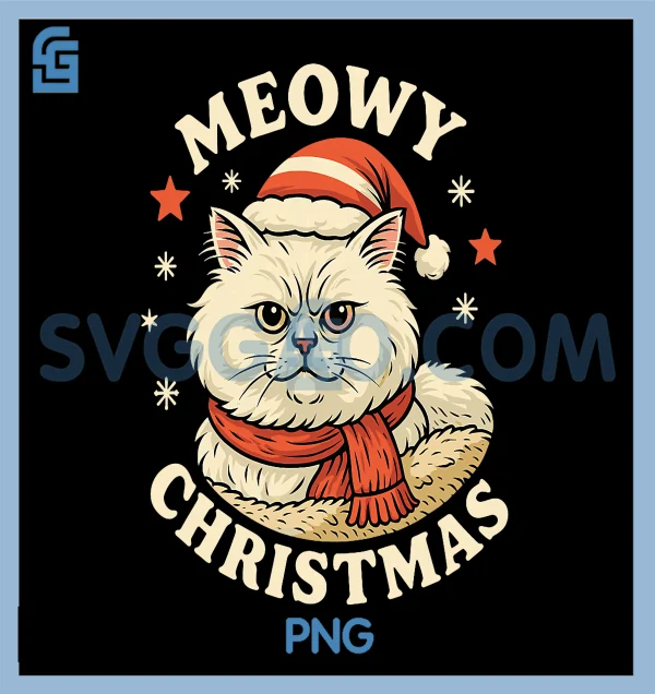 Meowy Christmas PNG, Funny Cat Santa Hat PNG, Holiday Graphic PNG – SVGGAO