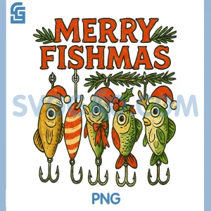 Merry Fishmas PNG, Funny Vintage Fishing Christmas PNG