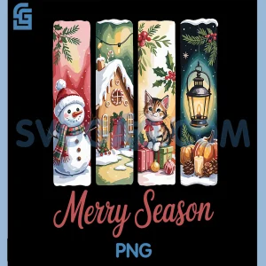 Merry Season PNG, Festive Snowman PNG, Cat Gingerbread House Lantern PNG