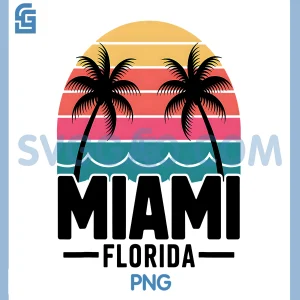 Miami Florida PNG, Retro Sunset Palm Trees Beach Vibes PNG