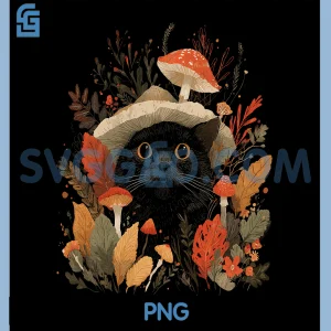 Mushroom and Cat Cottagecore PNG, Aesthetic Autumn Cat Lover PNG