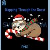 Napping Through The Snow PNG, Christmas Sloth Candy Cane PNG