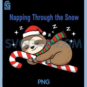 Napping Through The Snow PNG, Christmas Sloth Candy Cane PNG