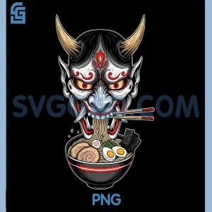 Oni Mask Ramen PNG, Japanese Demon Noodle Lover Art PNG