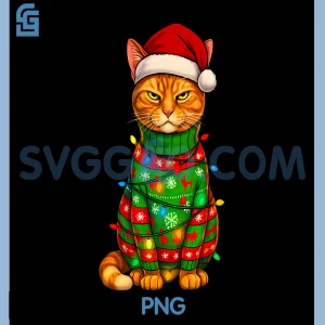 Orange Tabby Cat Christmas Lights PNG, Funny Santa Holiday Cats PNG
