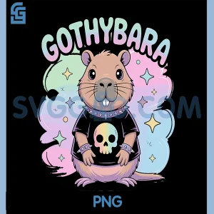 Pastel Goth Capybara PNG, Kawaii Gothic Animal Design PNG