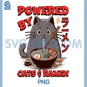 Powered by Cats and Ramen PNG, Funny Cat & Kittens Japanese Food PNG