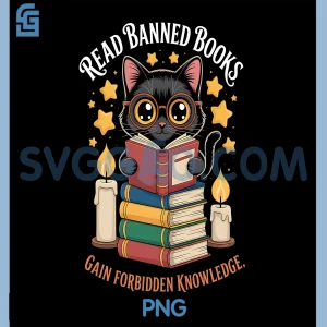 Read Banned Books PNG, Gain Forbidden Knowledge PNG, Cute Cat Reader PNG