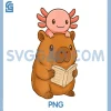 Reading Capybara PNG, Anime Axolotl Funny PNG, Graphic Kawaii Capibara PNG
