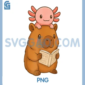 Reading Capybara PNG, Anime Axolotl Funny PNG, Graphic Kawaii Capibara PNG