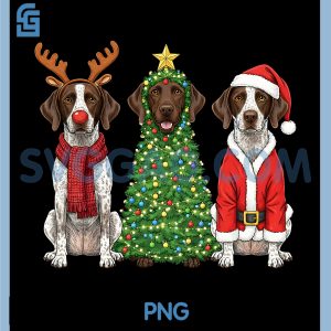 Retro Christmas German PNG, Shorthaired Pointer Santa Reindeer PNG