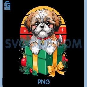 Retro Christmas Shih Tzu PNG, XMas Ornaments PNG