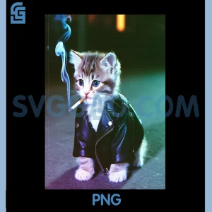 Retro Cigarette Kitten PNG, Funny Cat Smoking Meme Brainrot PNG