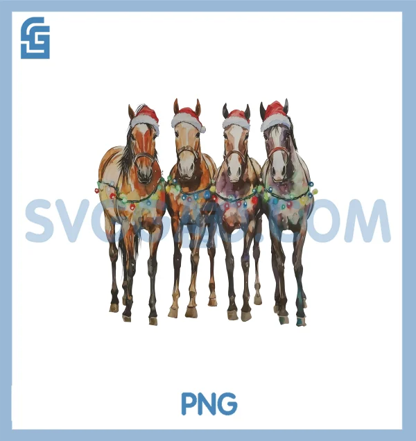 Retro Santa Hat Horses Christmas PNG, 90s Christmas Lights Equestrian PNG