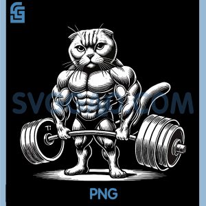 Scottish Fold Cat PNG, Lifting Weights PNG