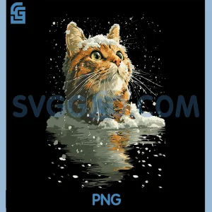 Serene Tabby Cat with Snow PNG, Snowy Forest Winter Aesthetic PNG