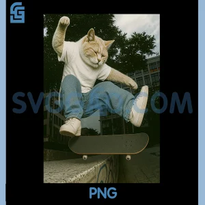 Skater Cat Mid PNG, Trick in Street Scene PNG